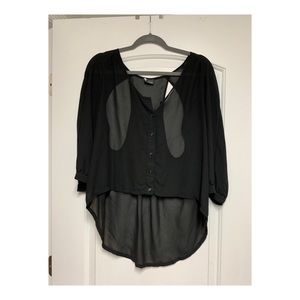 3/4 sleeve sheer top with cut out